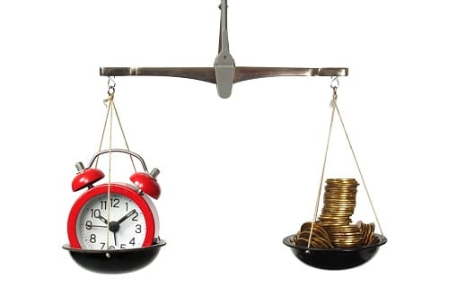 Weighing Clock and Money On Scale