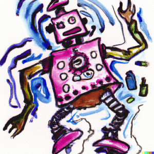 DALL·E 2023-03-07 15.02.21 - a watercolor sketch of a robot tripping on acid