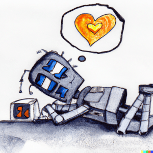 DALL·E 2023-03-07 15.07.08 - a watercolor sketch of a robot attempting to fall in love
