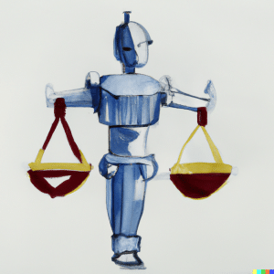 DALL·E 2023-03-09 09.27.54 - a watercolor sketch of a robot in the form of the scales of justice - variation