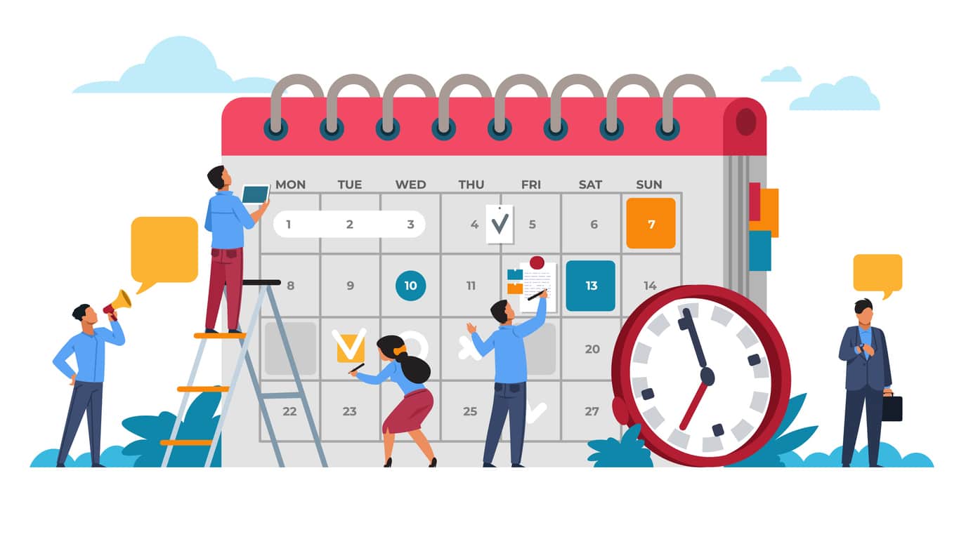 People scheduling consultations. Small law firm and calendar schedule planning to reduce no shows.