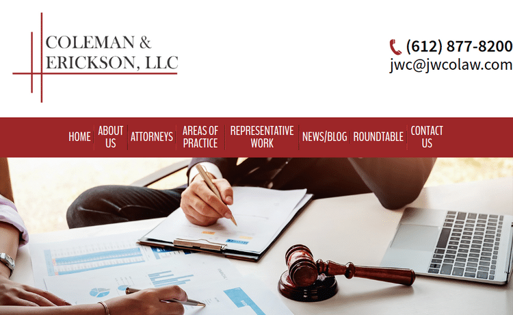Law Firm Website design for Coleman & Erickson, LLC