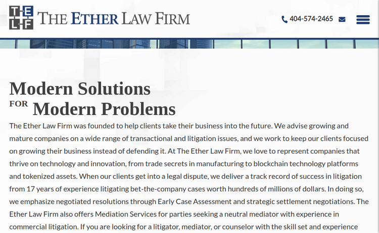 Law Firm Website design for The Ether Law Firm, LLC